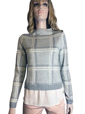 Camber & Grace Cheater Sweater Tunic Grey White Plaid Illusion Blouse Super Soft